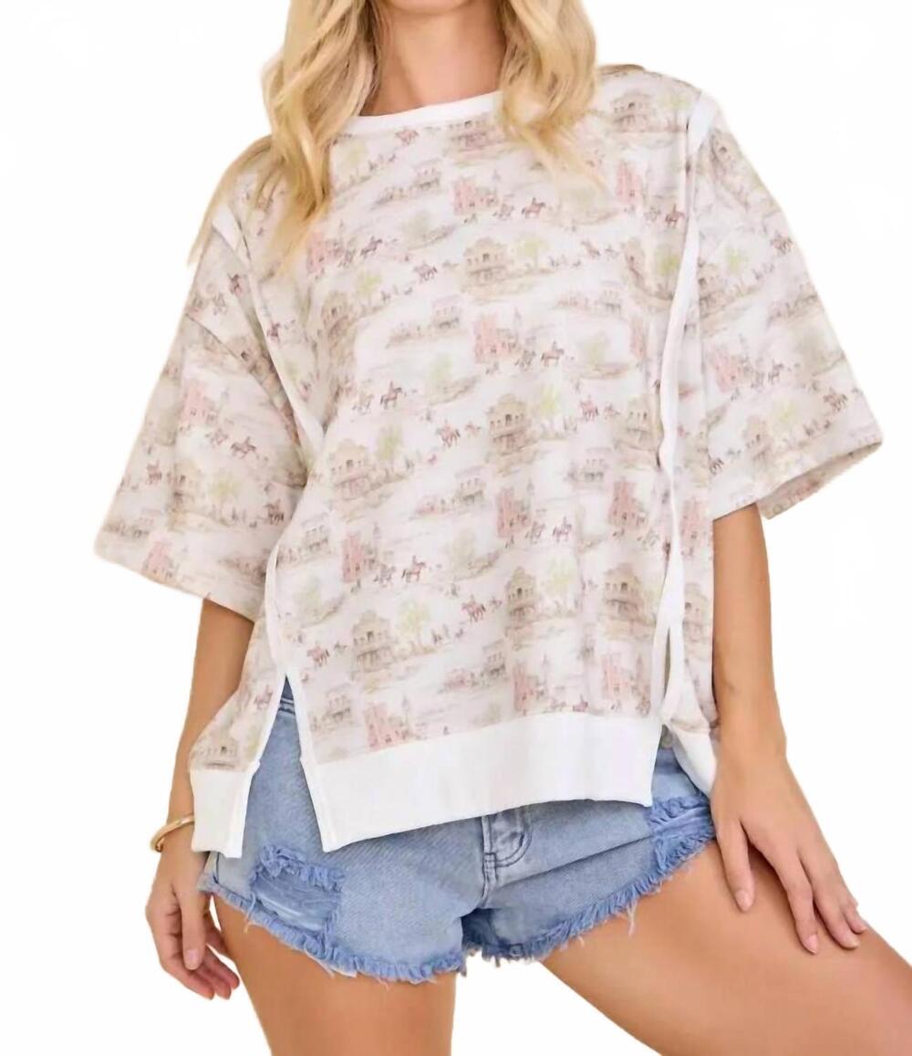 NEW MAIN STRIP women's western scenic print relaxed fit top in ivory